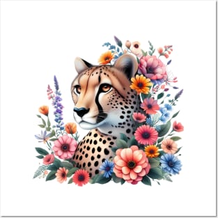 A cheetah decorated with beautiful colorful flowers. Posters and Art